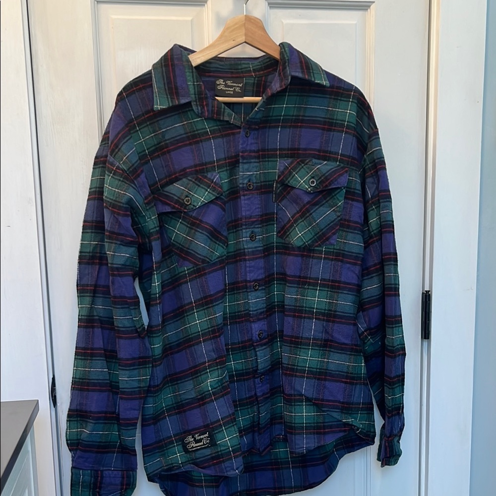 The Vermont Flannel Co Plaid Button-Up Shirt in Blue and Green